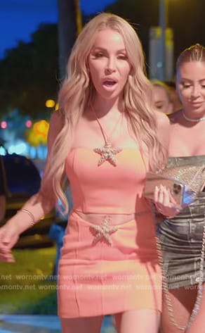 Lisa’s orange starfish halter top and skirt on The Real Housewives of Miami