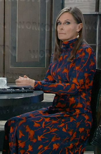 Lucy’s navy and red floral turtleneck dress on General Hospital