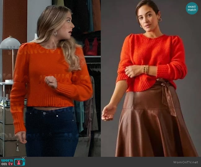 Maeve Crewneck Puff-Sleeve Sweater worn by Josslyn Jacks (Courtney Fulk) on General Hospital