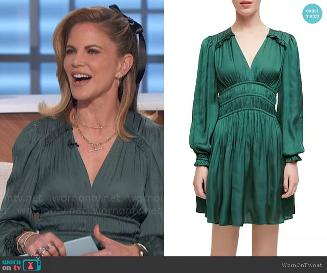 Maje Smocked Ruffled Dress worn by Natalie Morales on The Talk
