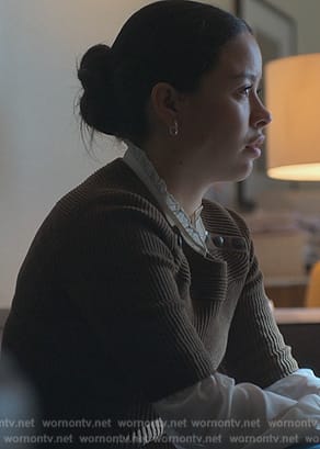 Mariana’s brown ribbed button detail top on Good Trouble