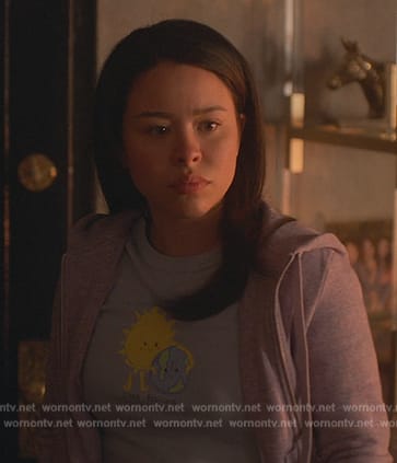 Mariana’s blue sun and earth print tee on Good Trouble