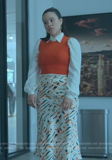 Mariana’s white printed skirt on Good Trouble