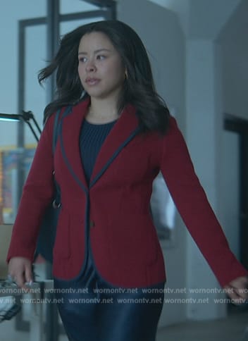 Mariana’s red contrast trim blazer on Good Trouble