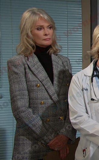 Marlena’s grey plaid double breasted blazer on Days of our Lives