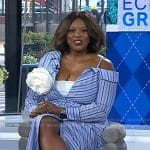 Melissa Chataigne’s blue striped asymmetric dress on Today