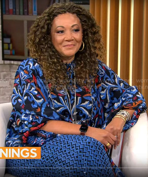 Michele Norris’ blue printed maxi dress on CBS Mornings