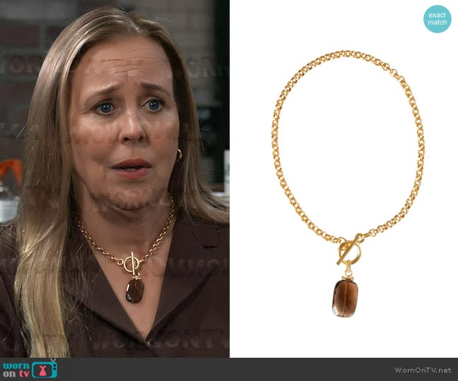 Misook Handmade Smokey Topaz Pendant Toggle Chain Necklace worn by Laura Collins (Genie Francis) on General Hospital