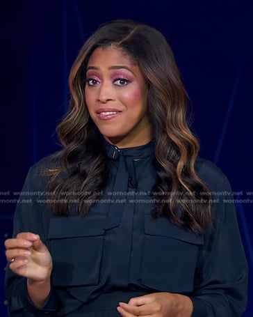 Morgan Norwood’s navy patch pocket top on Good Morning America