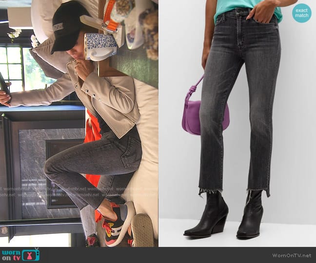 Mother The Insider High Waist Step Frayed Hem Crop Jeans worn by Kyle Richards on The Real Housewives of Beverly Hills