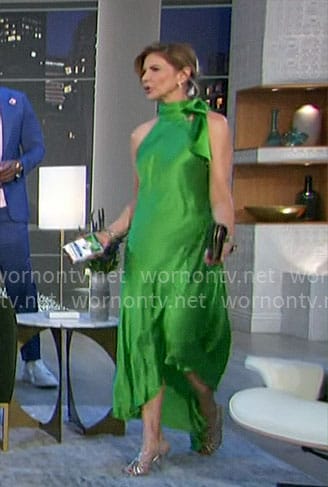 Natalie’s green silk midi dress on The Talk