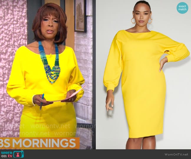 Gabrielle Union Collection Bouncing Yellow Cut Out Slit Sleeve Sheath Dress worn by Gayle King on CBS Mornings