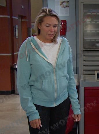 Nicole’s light blue zip front hoodie on Days of our Lives