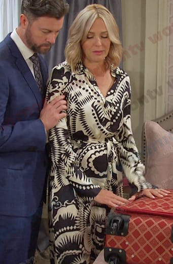 Nicole’s black and white printed wrap dress on Days of our Lives