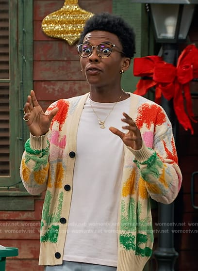 Noah’s multicolored knit cardigan on Bunkd