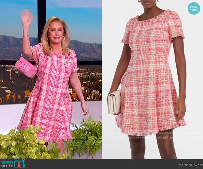 Oscar de la Renta Fringed checked tweed minidress worn by Kathy Hilton on The Jennifer Hudson Show