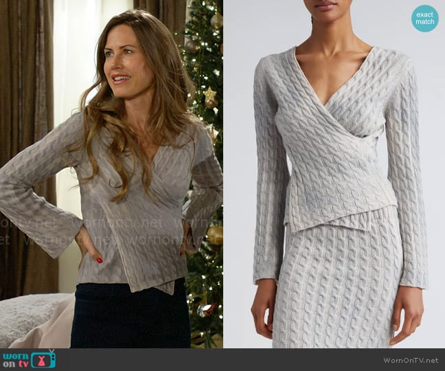 Paloma Wool Valeria Crisscross Cable Knit Sweater worn by Heather Stevens (Vail Bloom) on The Young and the Restless