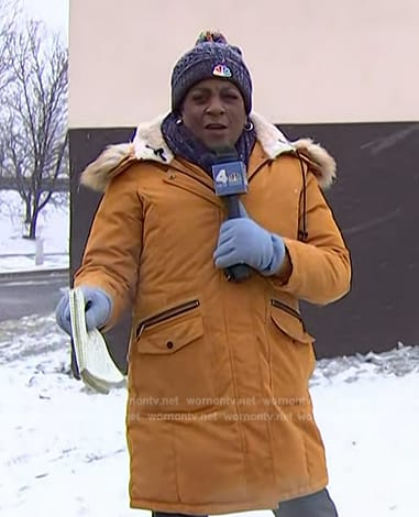 Pat Battle’s mustard hooded coat on NBC News Daily