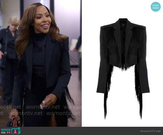 Pinko Samoa Spencer Cropped Fringe Blazer worn by Andrea Barnes (Kj Smith) on Tyler Perrys Sistas