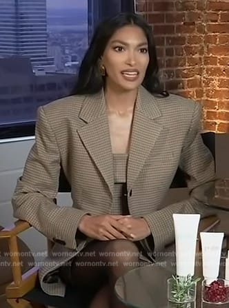 Pritika Swarup’s check blazer and mini dress on Access Hollywood