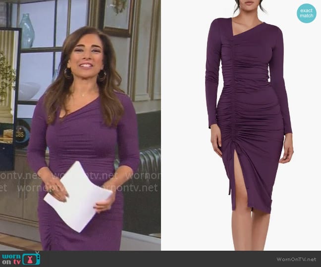 Rachel Parcell Asymmetric Shirred Long Sleeve Dress worn by Michelle Miller on CBS Mornings