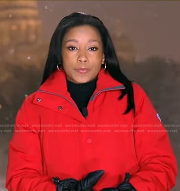 Rachel’s red down coat on Good Morning America