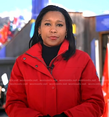 Rachel’s red down coat on Good Morning America