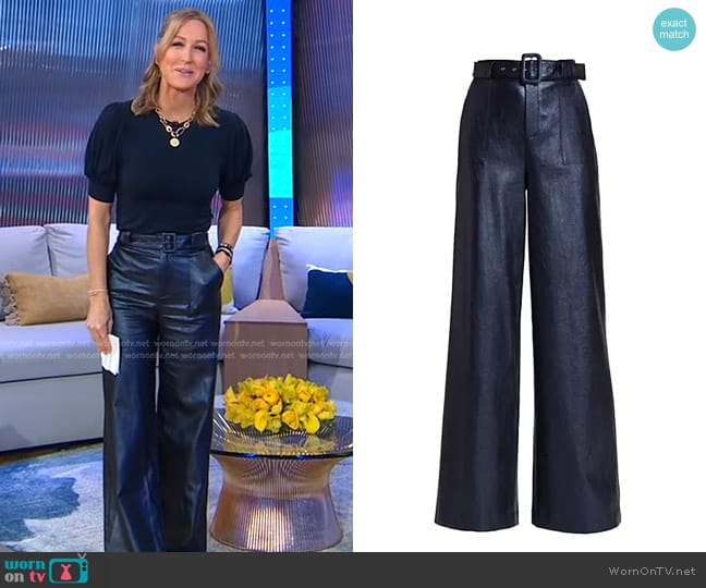 Ramy Brook Bella Croc-Embossed Faux Leather Wide-Leg Pants worn by Lara Spencer on Good Morning America