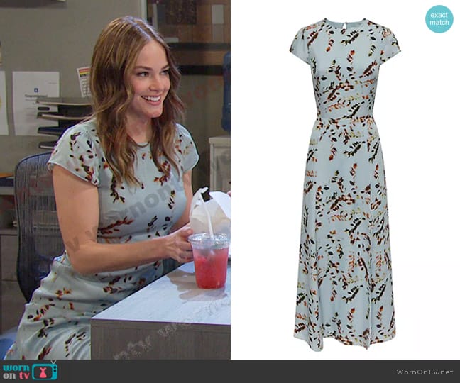 Reiss Livia Printed Cut-Out Midi-Dress in Sage worn by Stephanie Johnson (Abigail Klein) on Days of our Lives