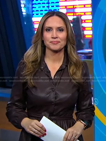 Rhiannon’s brown leather shirtdress on Good Morning America
