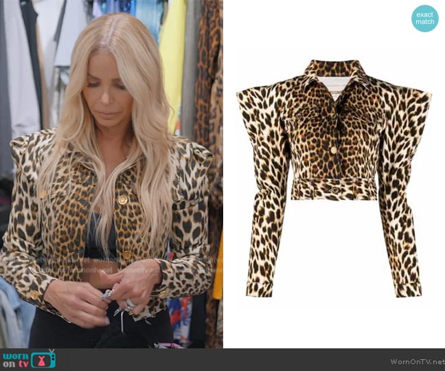 Roberto Cavalli Peak-shoulder leopard-print jacket worn by Alexia Echevarria (Alexia Echevarria) on The Real Housewives of Miami