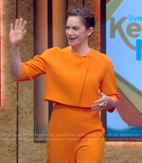 Ruth Wilson’s orange cropped jacket on Live with Kelly and Mark