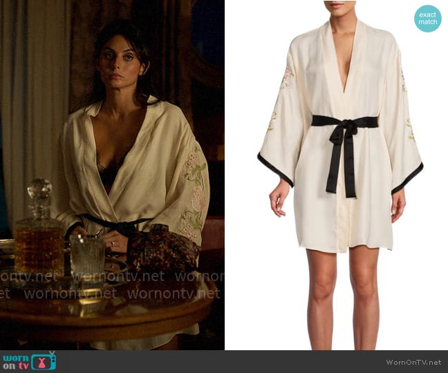 Rya Collection Magnolia Satin Robe worn by Leila (Pardis Saremi) on Death and Other Details