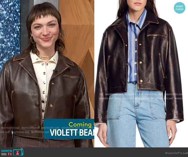 Sandro Jude Leather Jacket worn by Violett Beane on Access Hollywood