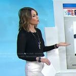 Savannah’s black top and white denim skirt on Today