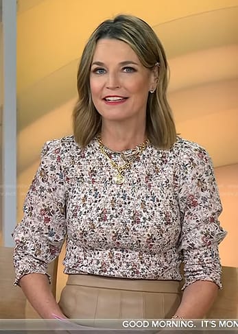 Savannah’s floral smocked top and beige pleated skirt on Today