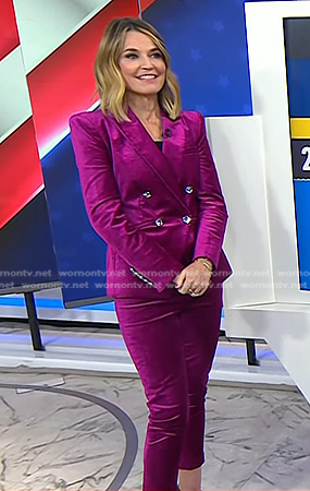 Savannah’s fuchsia velvet suit on Today