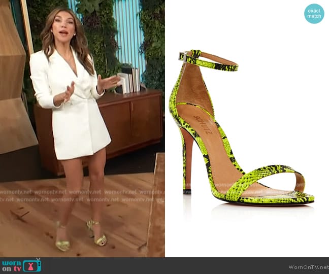 Schutz Snake Skin Sandals worn by Adrianna Costa on Access Hollywood