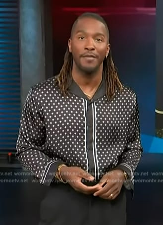 Scott’s black polka dot print blouse on Access Hollywood