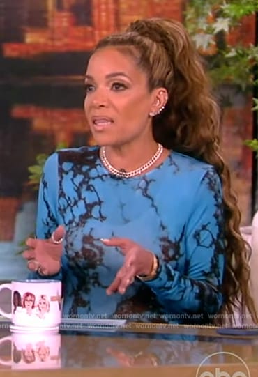 Sunny’s blue tie dye mesh dress on The View