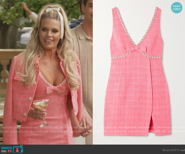 Self Portrait Embellished bow-detailed bouclé-tweed mini dress worn by Madison LeCroy on Southern Charm