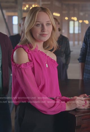 Serena’s pink cold shoulder top on Good Trouble