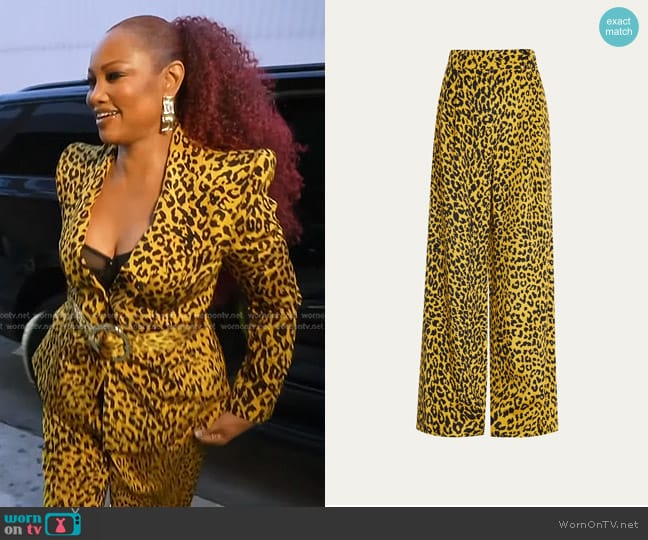 Sergio Hudson Animal-Print Pleated Wide-Leg Pants worn by Garcelle Beauvais on The Real Housewives of Beverly Hills