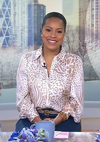 Sheinelle’s animal print blouse and jeans on Today