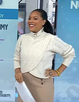 Sheinelle’s white cable knit sweater and beige pants on Today