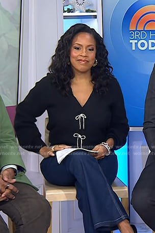 Sheinelle’s black bow embellished cardigan on Today