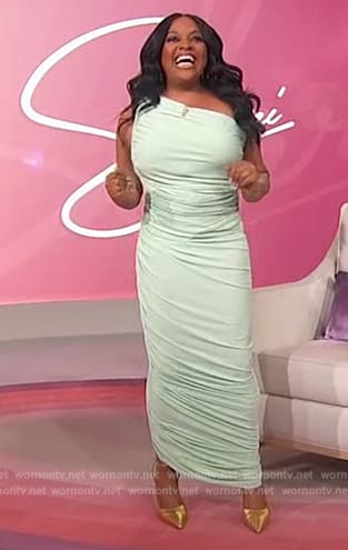 Sherri’s mint ruched one shoulder dress on Sherri