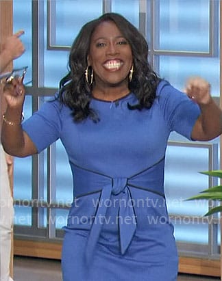 Sheryl’s blue tie waist dress on The Talk