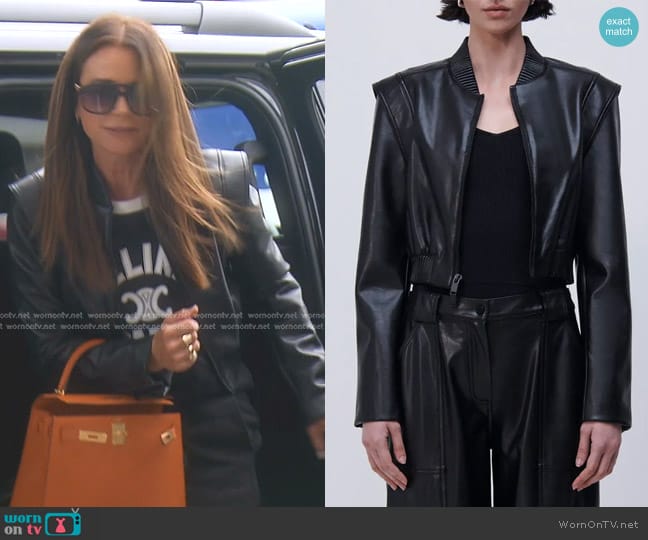 Simkhai Doreen Luxe Faux Leather Jacket worn by Kyle Richards on The Real Housewives of Beverly Hills