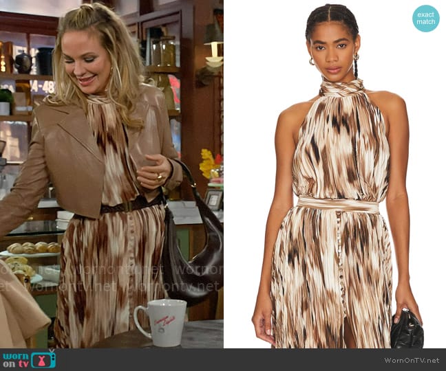 Simkhai Yasenia Mock Neck Top in Thorn Abstract worn by Sharon Newman (Sharon Case) on The Young and the Restless